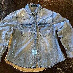 Western Pearl snap denim blouse
